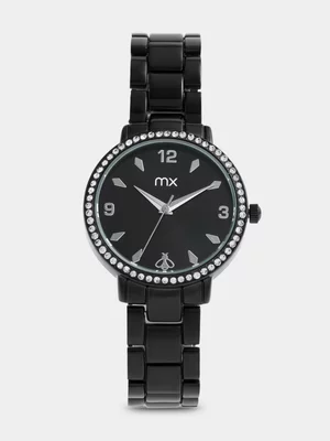 MX Black Plated Black Dial Bee Bracelet Watch 