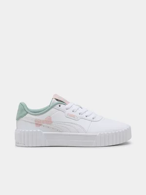 Puma Junior Grade-School Carina 3.0 Girly White/Pink/Sea Green Sneakers