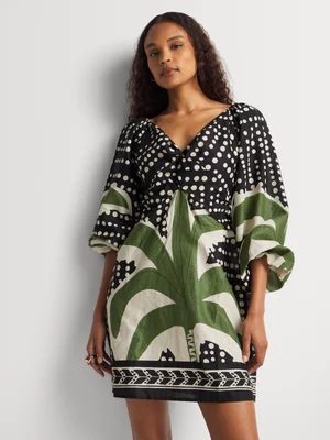 Palm Print Column Dress