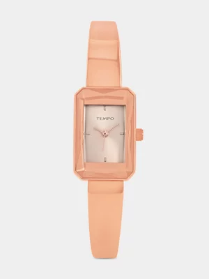 Tempo Rose Plated Rose Tone Dial Rectangle Bangle Watch 