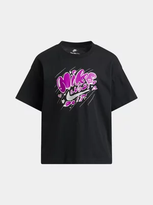 Nike Girls Youth Essential Doodle Black T-Shirt