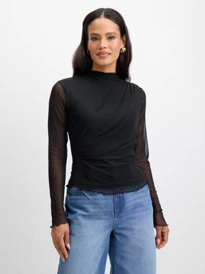 Exact Women's Black Mesh Draped Top 