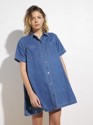 Women's Canvas Denim Swing Shirt Dress