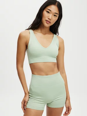 Women's Cotton On Green Active Seamless Plunge Strappy Back Crop Top