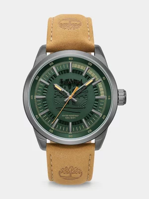 Timberland Lanigan Gunmetal Plated Stainless Steel Tan Leather Watch