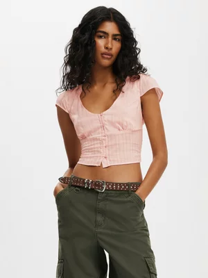 Women's Cotton On Pink Cap Sleeve Button Through Shirt
