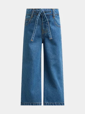 Exact Younger Girl's Mid Wash Tie Wide-leg Jeans