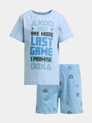 Jet Younger Boys Blue Melange Last Game Shorts PJ Set