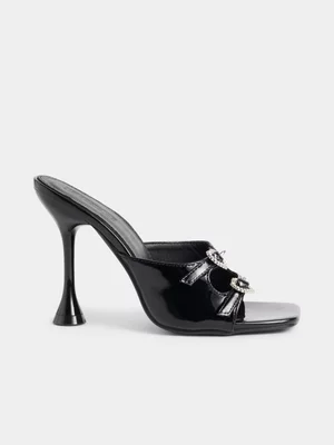 The FIX Women's Black Diamante Double Strap Sandal Heels 