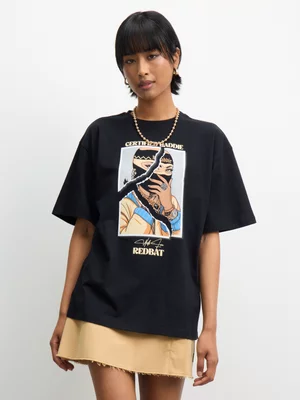 Redbat Women's Black Relaxed Graphic T-Shirt