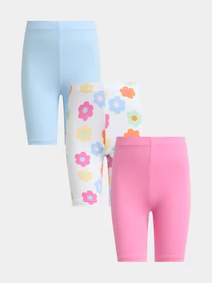 Jet Younger Girls 3 Pack Pink And Blue Floral Cycle Shorts