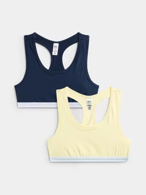 Jet Teen Girls 2 Pack Navy Lemon Lurex Racerback