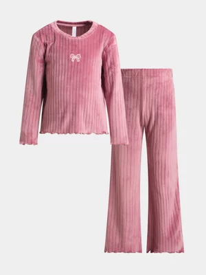 Exact Older Girl's Pink Rib Fleece Sleepwear Set