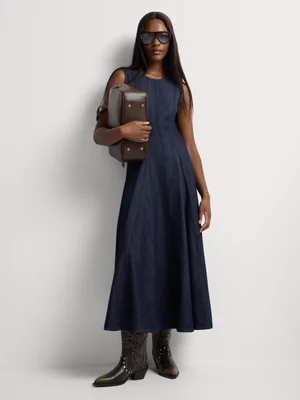 FF Denim Raw Wash Fit & Flare Maxi Dress