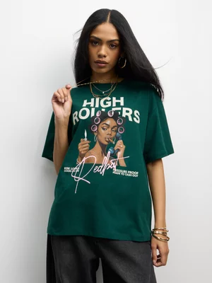 Redbat Women's Ultra Relaxed 'High Roller' Green T_Shirt