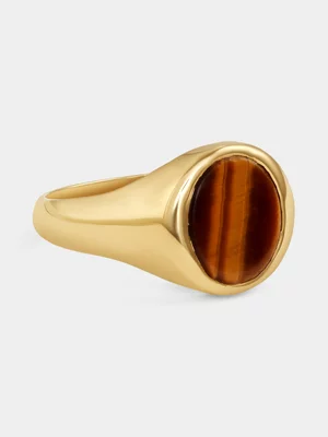 Yellow Gold Tiger’s Eye Oval Signet Ring 