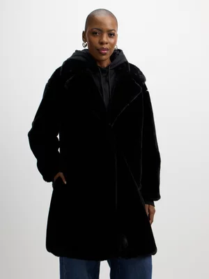 Jet Women's Black Mid Length Fur Coat