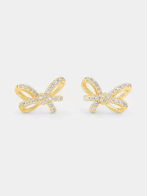 Yellow Gold Vermeil Cubic Zirconia Fancy Bow Stud Earrings  