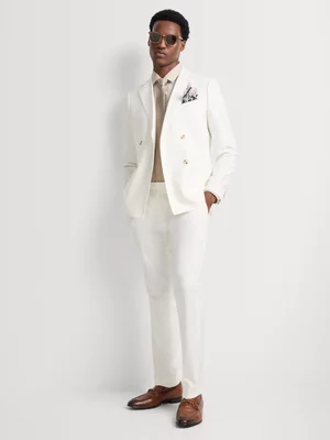 Markham Men's Slim Fit  Linen White Suite Trouser