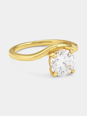 Sterling Silver Cubic Zirconia Round Solitaire Curved Ring 