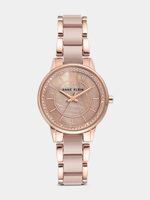 Anne Klein Rose Plated Taupe Ceramic Bracelet Watch