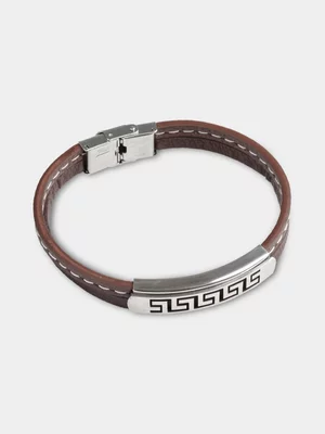 Exact Men's Brown Pleather & Steel Bracelet