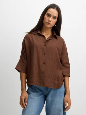 Exact Women's Brown Boxy Shirt