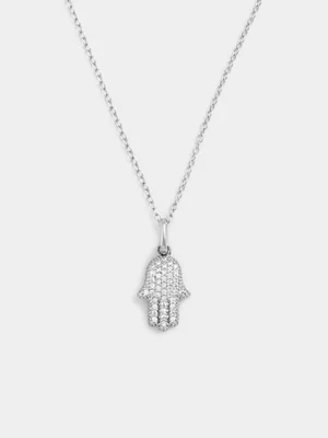 Sterling Silver Cubic Zirconia Pavé Hamsa Pendant 