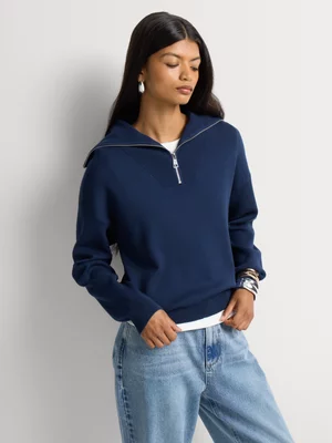 1/4 Zip Johnny Collar Knit Top