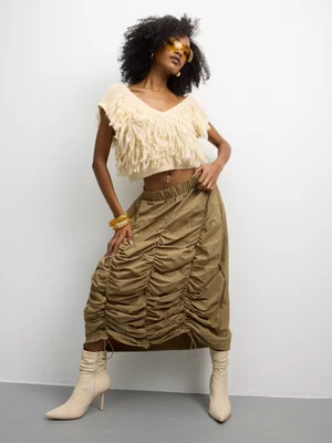 The FIX Women's Taupe Taslon Mini Skirt With Shockcord Ruche