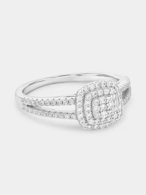Sterling Silver Cubic Zirconia Cushion Pavé Split-Shank Ring 