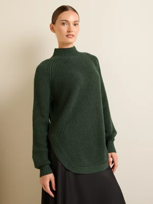 Women's Iconography Curved Hem Chunky Jumper Bottle Green