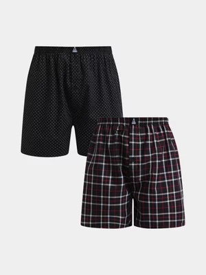 Mens APX  2 Pack Cotton Rich Woven Multicolour Black Boxers