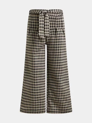 Exact Older Girl's Black & Beige Checked Wide-Leg Pants 