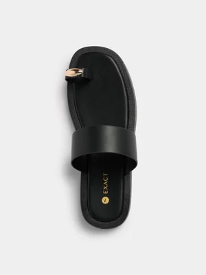 Exact Women's Black Toe Post Sandals 