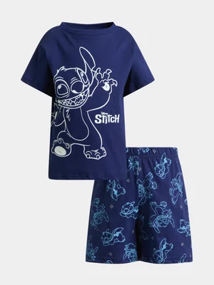 Jet Younger Boys Stitch Navy Glow In The Dark Short PJ Set