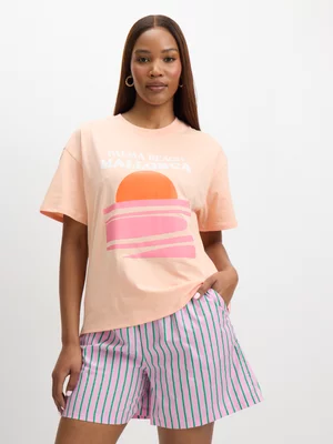Exact Women's Peach Graphic Print T-Shirt