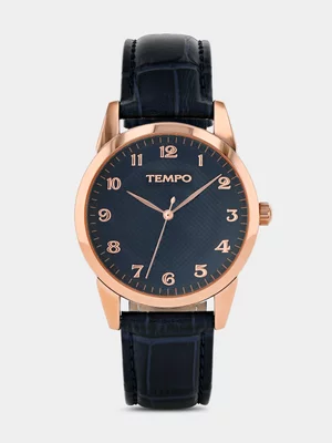 Tempo Rose Plated Blue Dial Blue Leather Watch