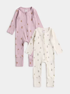 Cotton On Baby Multi 2 Pack Organic Pointelle Zip Romper