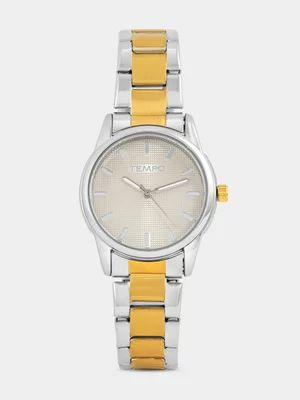 Tempo Gold Plated Silver Tone Dial Two-Tone Bracelet Watch 