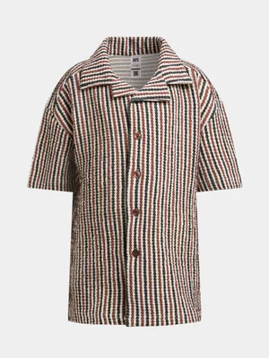 Jet Younger Boys Brown Black Crochet Shirt