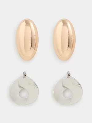 2 Pack Metallic Earrings