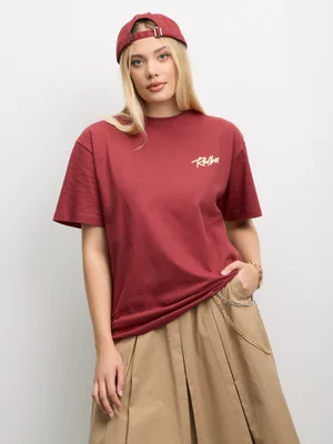 Redbat Women's Floral Art Burgundy T-shirt