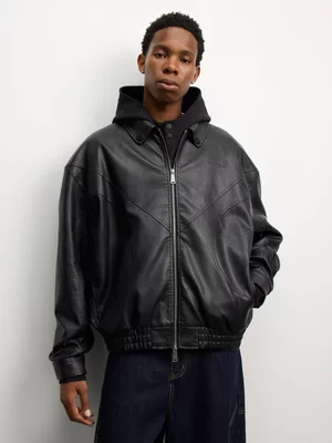 Anatomy Men's Faux Leather Embossed Black Jacket
