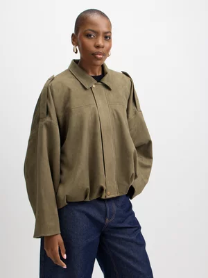 Jet Womens Green Olive Suede Blousson Jacket