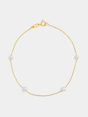 Yellow Gold Freshwater Pearl Station Bracelet