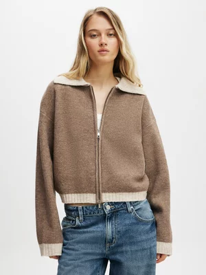 Women's Cotton On Brown Luxe Collar Zip Thru Jersey