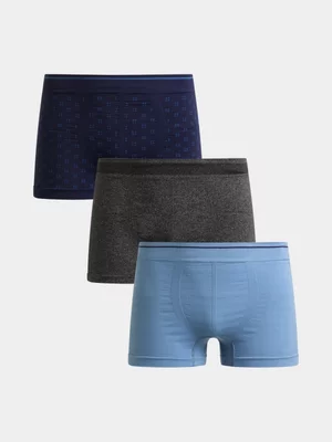 Jet Men's 3Pk Geo Blue Grey Melange Seamless Trunks