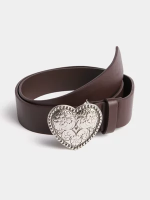 The FIX Women's Brown Heart Buckle Belt
