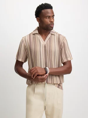 Exact Men's Natural Striped Crochet Golfer